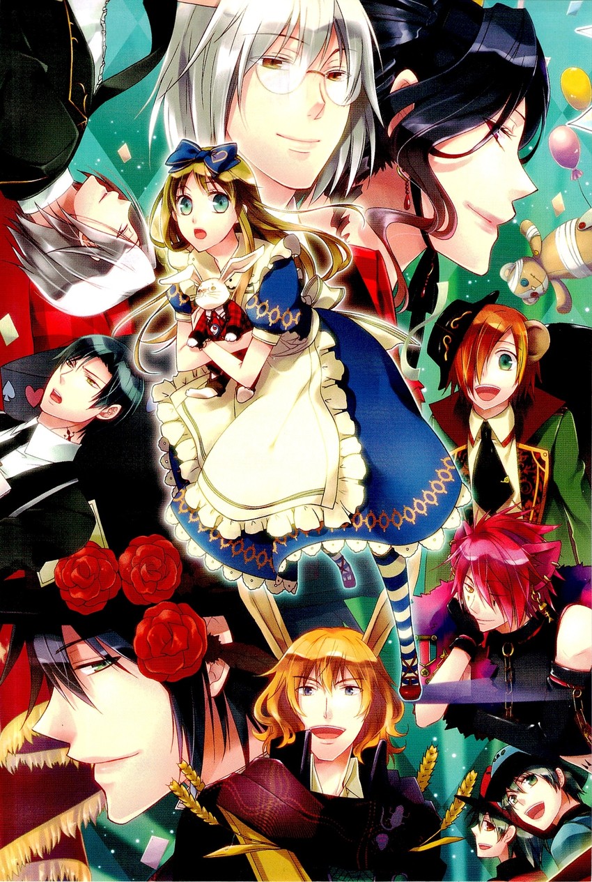 blood dupre, peter white, elliot march, nightmare gottschalk, tweedle dee, and 3 more (heart no kuni no alice) drawn by fujimaru_mamenosuke