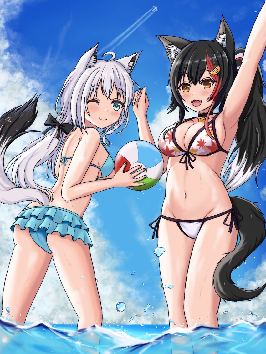 shirakami fubuki and ookami mio (hololive) drawn by alpha_cas