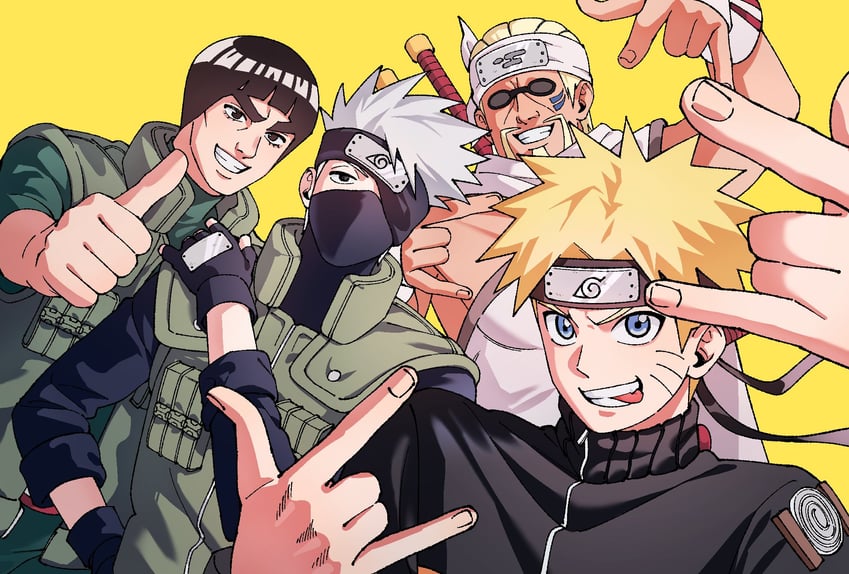 uzumaki naruto, hatake kakashi, might guy, and killer bee (naruto and 1 more) drawn by kek423