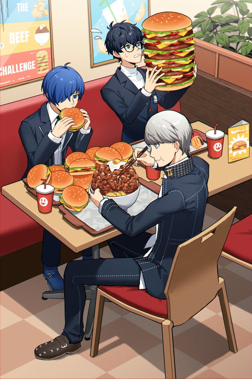 narukami yu, yuuki makoto, and amamiya ren (persona and 3 more) drawn by kuki_tan