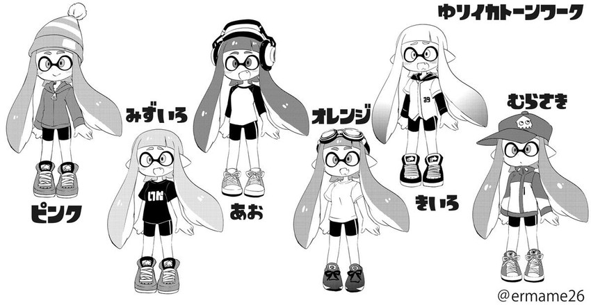 inkling player character and inkling girl (splatoon and 1 more) drawn by eromame