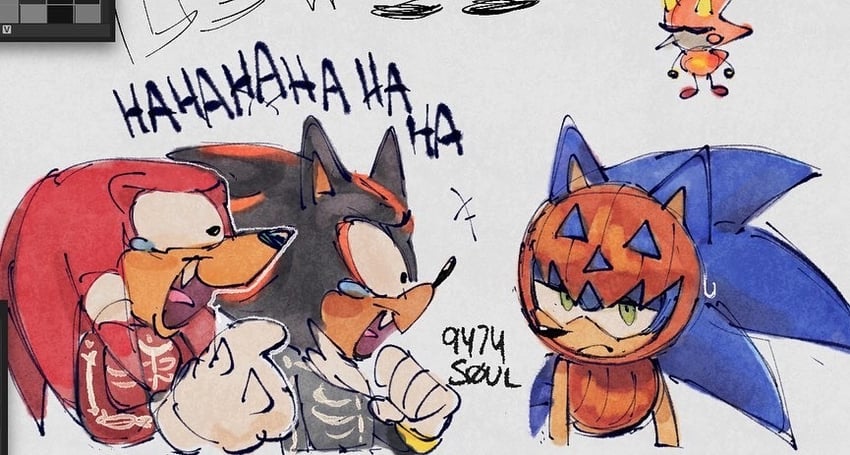 sonic the hedgehog, shadow the hedgehog, and knuckles the echidna (sonic and 1 more) drawn by 9474s0ul