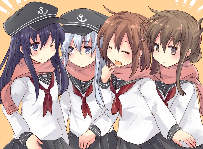 hibiki, inazuma, ikazuchi, and akatsuki (kantai collection) drawn by hirune_(konekonelkk)