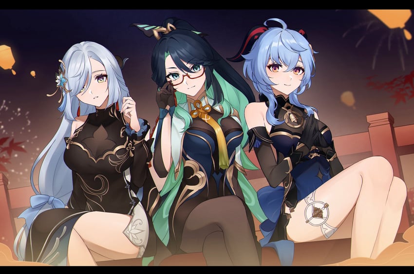 ganyu, xianyun, and shenhe (genshin impact) drawn by shin_(mac_no)