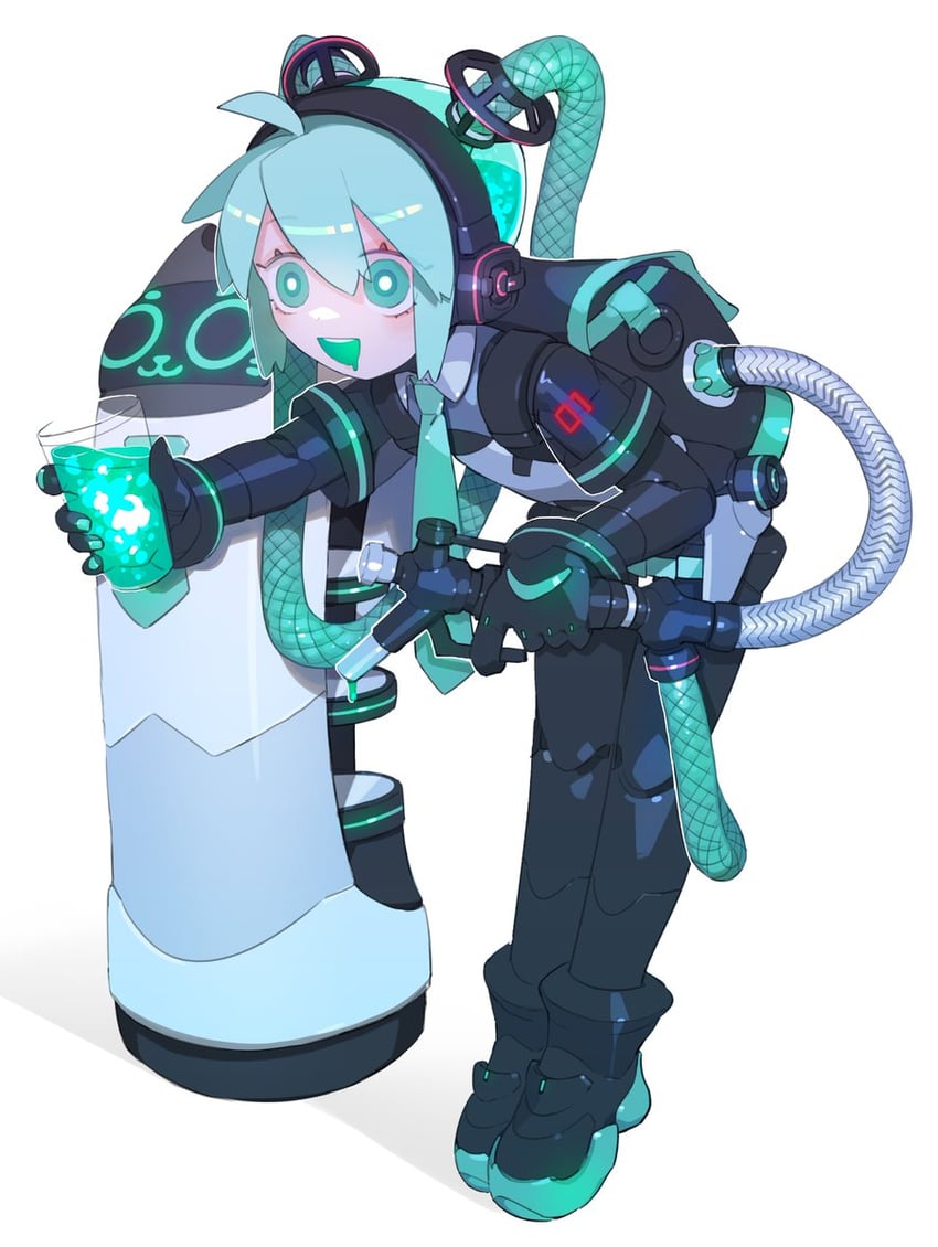 hatsune miku, proto miku, and bellabot (vocaloid and 1 more) drawn by cheri_zao