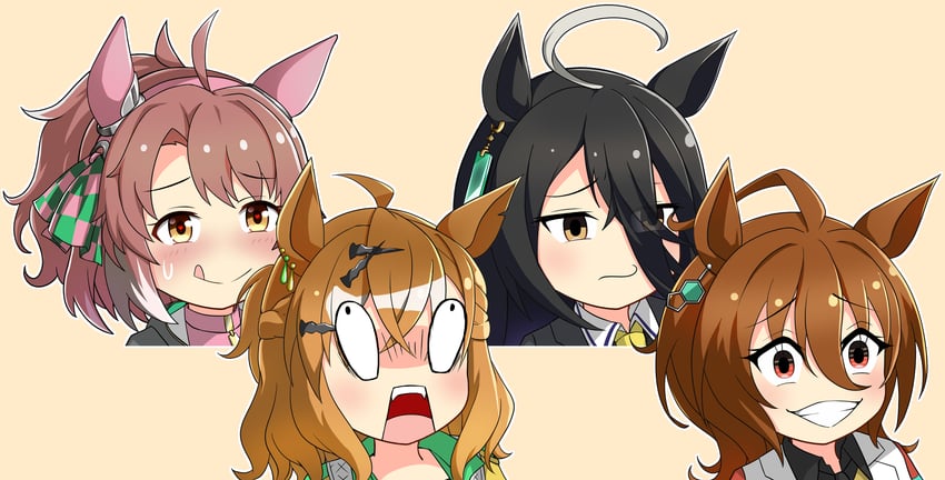 agnes tachyon, manhattan cafe, jungle pocket, dantsu flame, and the jungle pocket-like eldritch creature (umamusume and 1 more) drawn by meso_(zgmf-xv)