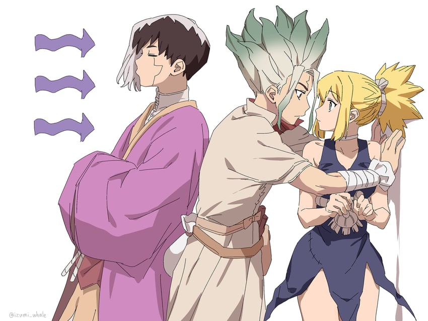 kohaku, ishigami senkuu, and asagiri gen (dr. stone) drawn by izumi_whale