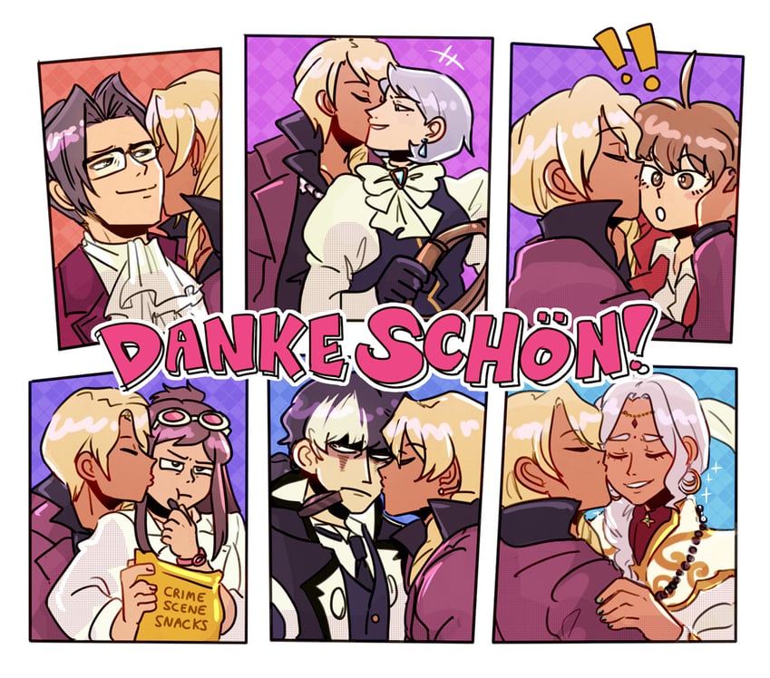 miles edgeworth, franziska von karma, klavier gavin, ema skye, simon blackquill, and 2 more (ace attorney and 1 more) drawn by ministarfruit