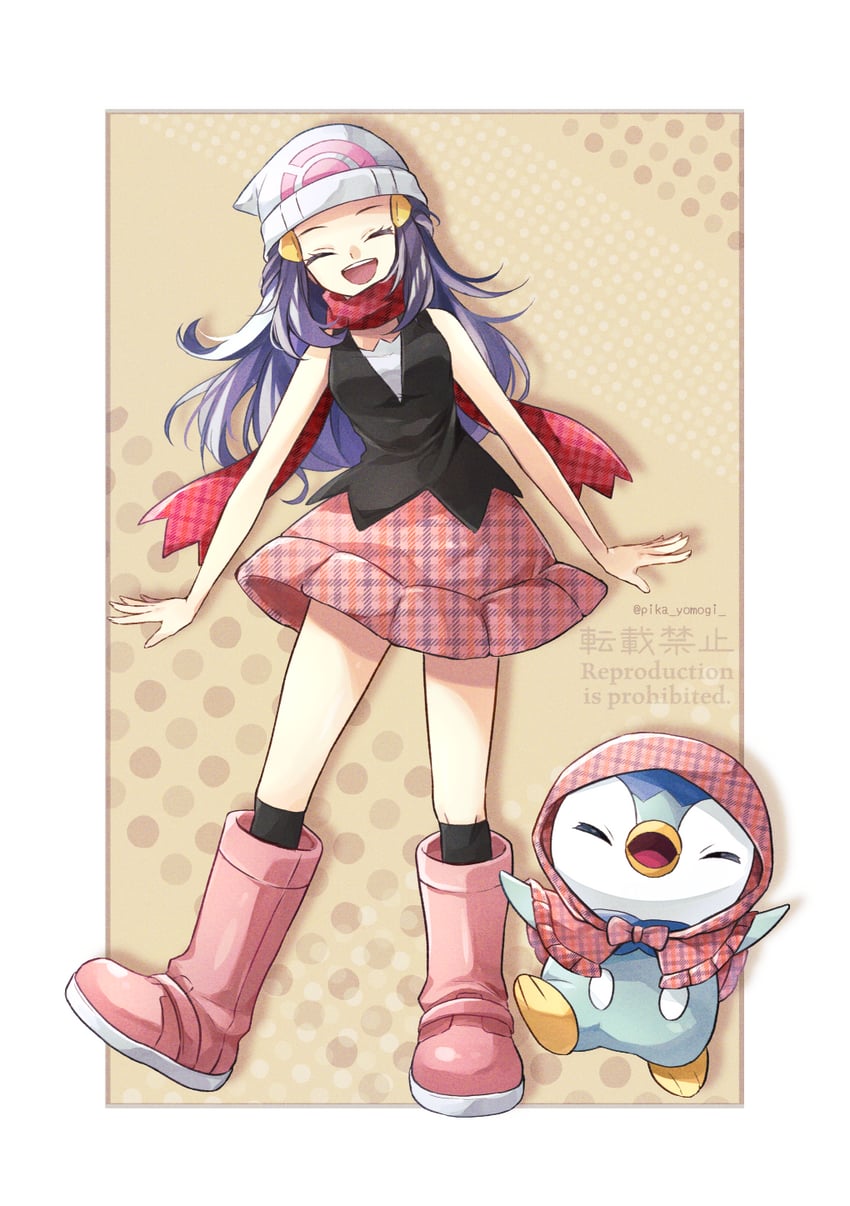 dawn and piplup (pokemon and 2 more) drawn by yomogi_(black-elf)