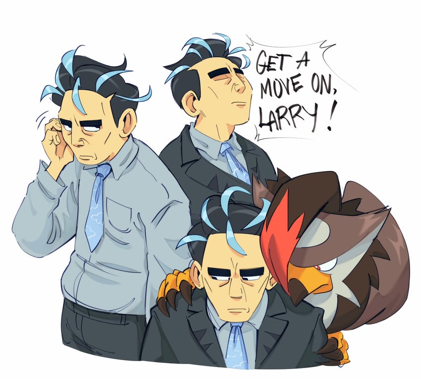 larry and staraptor (pokemon and 1 more) drawn by lynn_(daisiloou)