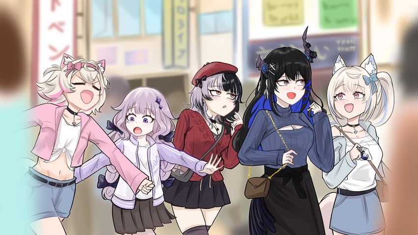 shiori novella, nerissa ravencroft, fuwawa abyssgard, mococo abyssgard, and koseki bijou (hololive and 1 more) drawn by dunkemz