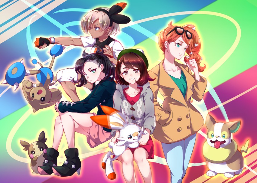 marnie, gloria, bea, sonia, morpeko, and 3 more (pokemon and 1 more) drawn by akihorisu