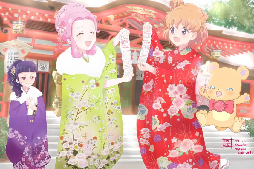 asahina mirai, izayoi liko, hanami kotoha, and mofurun (precure and 1 more) drawn by sakihi