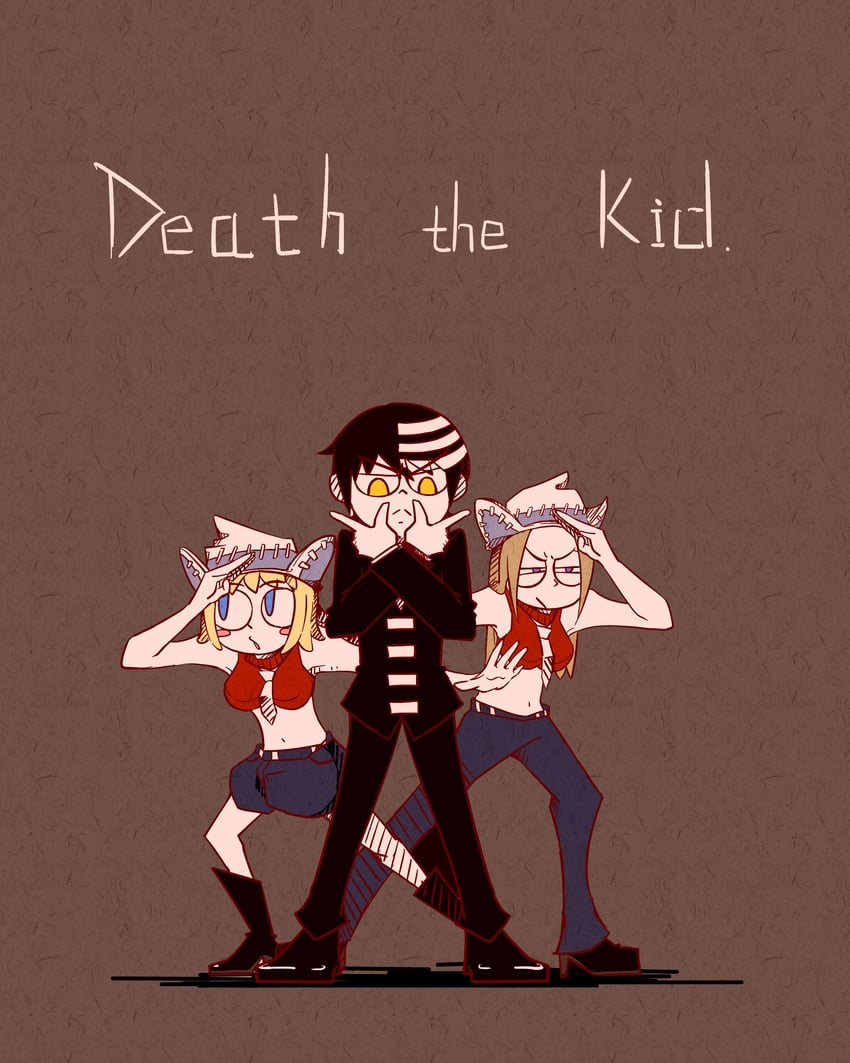 death the kid, patricia thompson, and elizabeth thompson (soul eater) drawn by sha_shou
