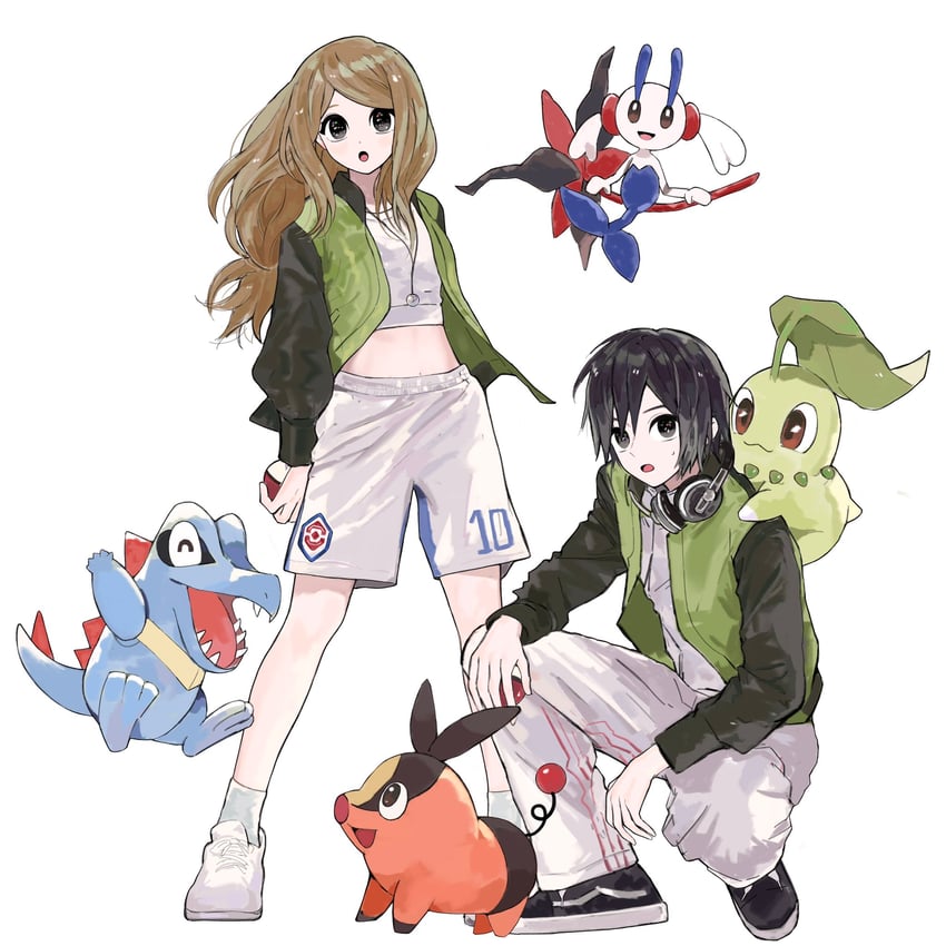 serena, calem, tepig, chikorita, totodile, and 1 more (pokemon and 2 more) drawn by tyou08665851