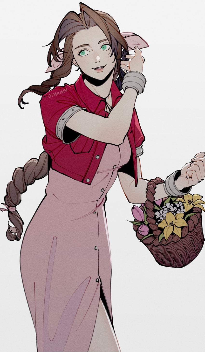 aerith gainsborough (final fantasy and 2 more) drawn by oimo_(oimkimn)