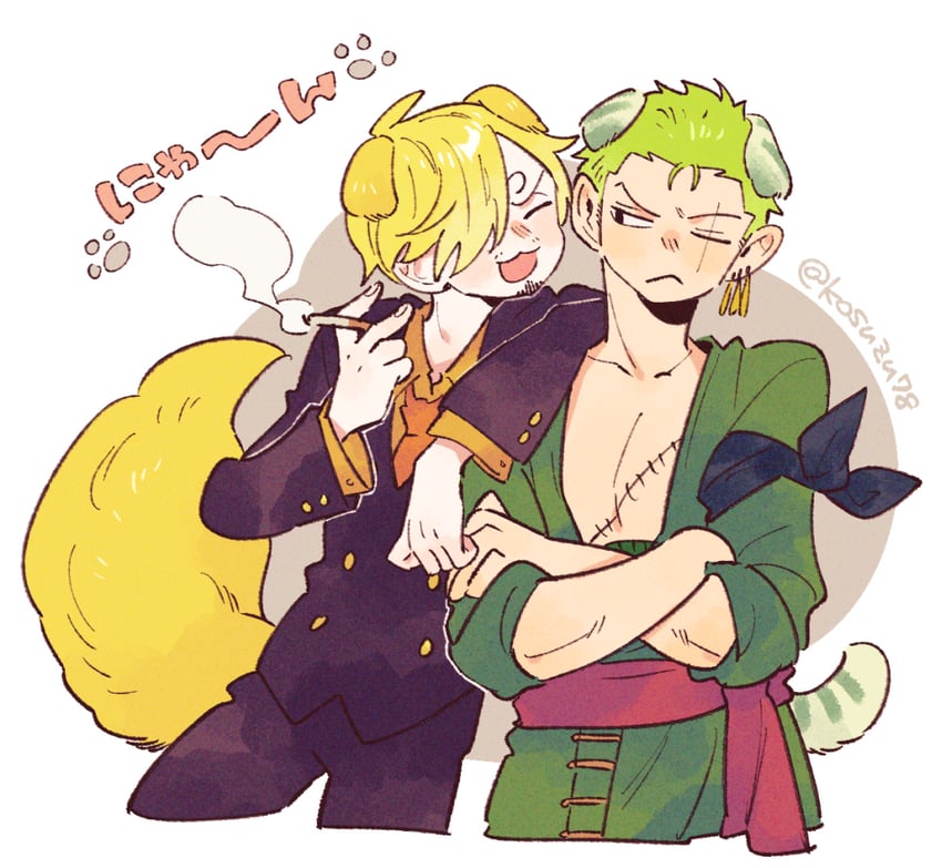 roronoa zoro and sanji (one piece) drawn by mitsubachi_koucha