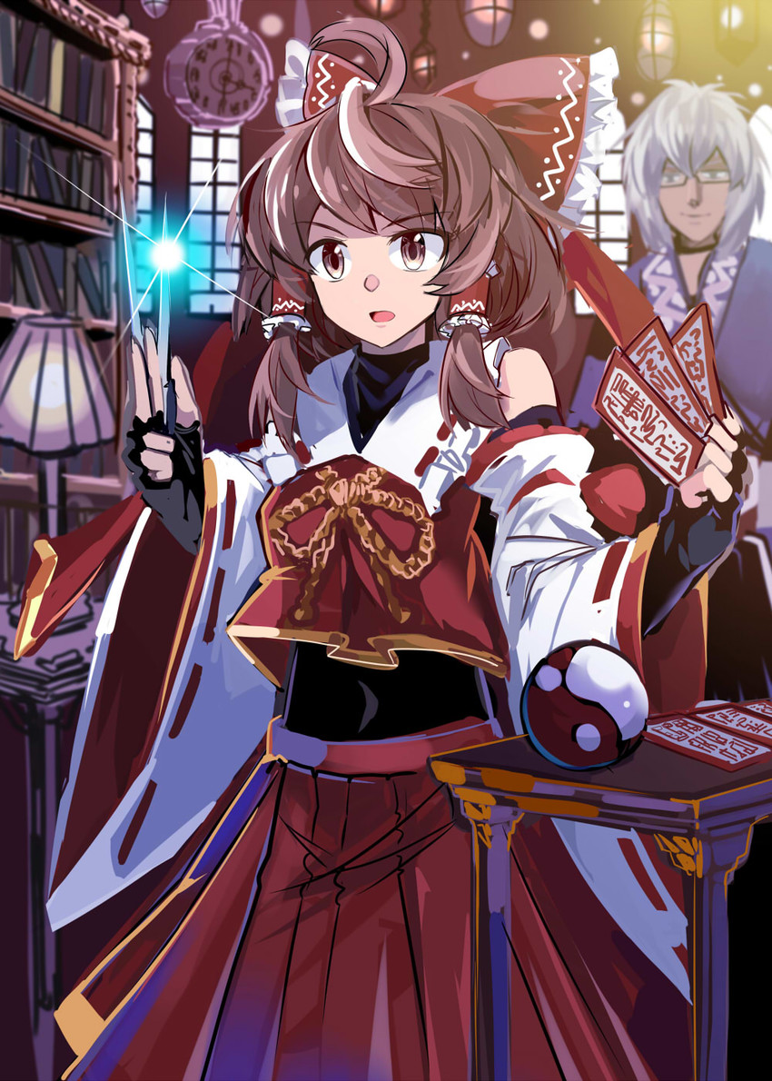 hakurei reimu and morichika rinnosuke (touhou) drawn by e.o.