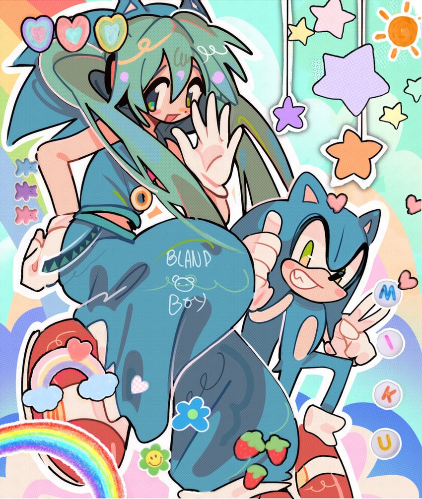 hatsune miku and sonic the hedgehog (vocaloid and 3 more) drawn by blandboyx