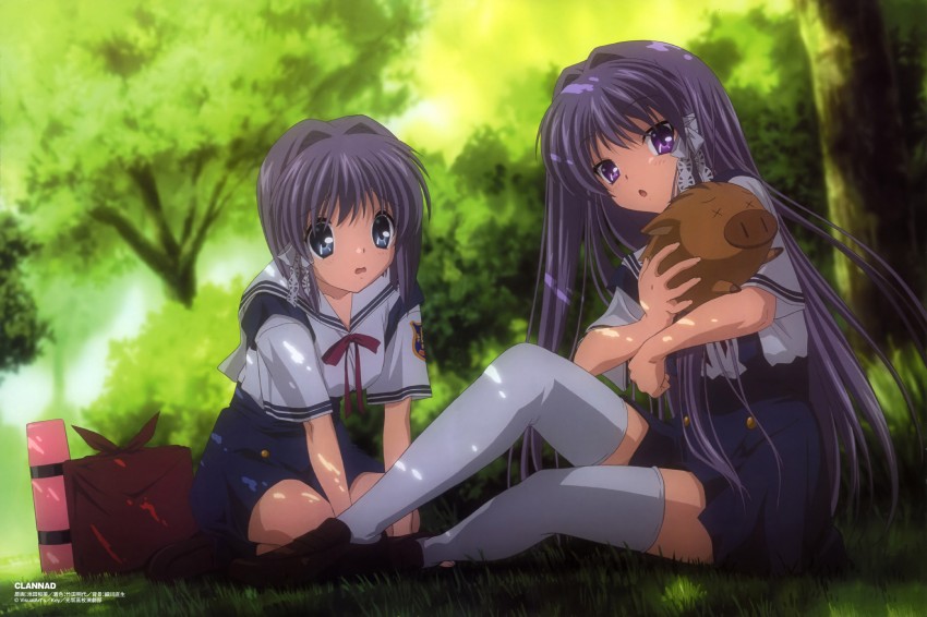 fujibayashi kyou, fujibayashi ryou, and botan (clannad) drawn by ikeda_kazumi