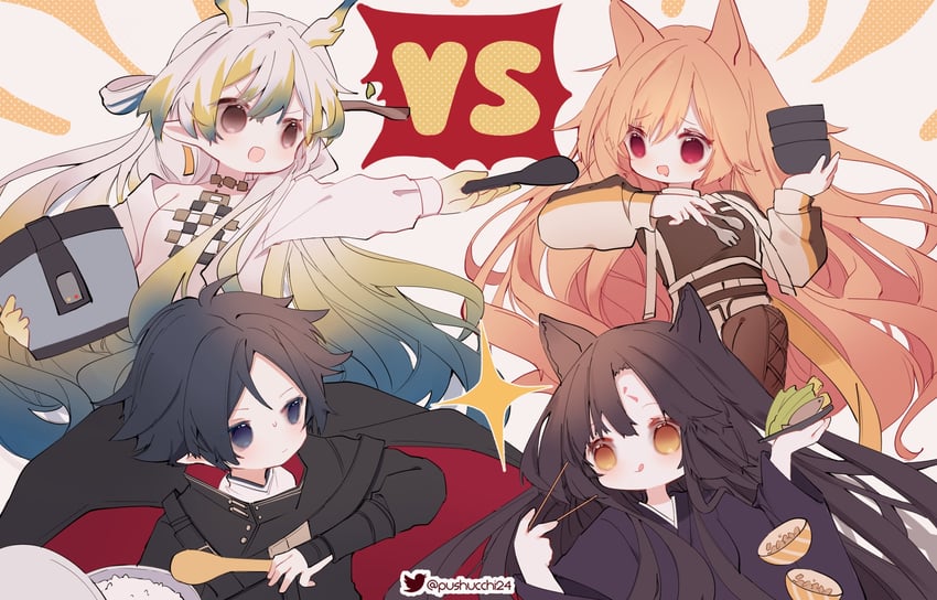 shu, ceobe, saga, and zuo le (arknights) drawn by pushu
