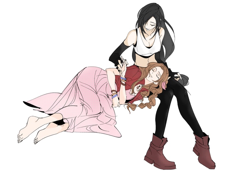 tifa lockhart and aerith gainsborough (final fantasy and 3 more) drawn by mianmian741