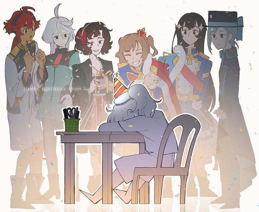 suletta mercury, miorine rembran, vertin, aijou karen, schneider, and 1 more (original and 4 more) drawn by ling_(chaaaaanhikari)