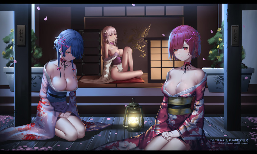 rem, emilia, and ram (re:zero kara hajimeru isekai seikatsu) drawn by hk_(hk)