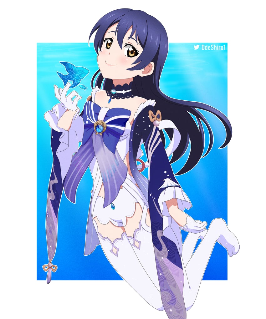 sonoda umi, sangonomiya kokomi, and mimori suzuko (genshin impact and 2 more) drawn by ddeshiro