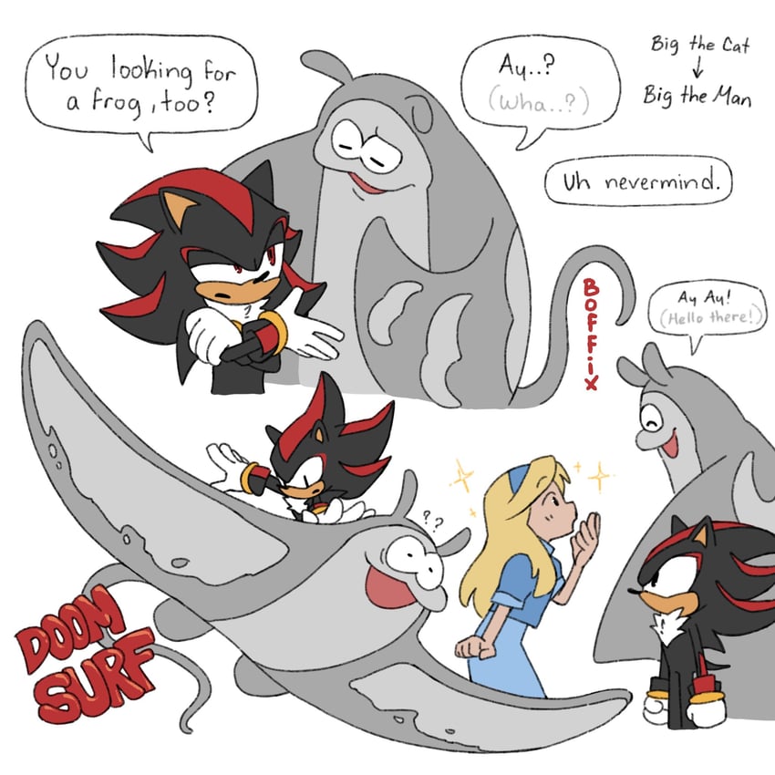 shadow the hedgehog, maria robotnik, and big man (splatoon and 4 more) drawn by boffix