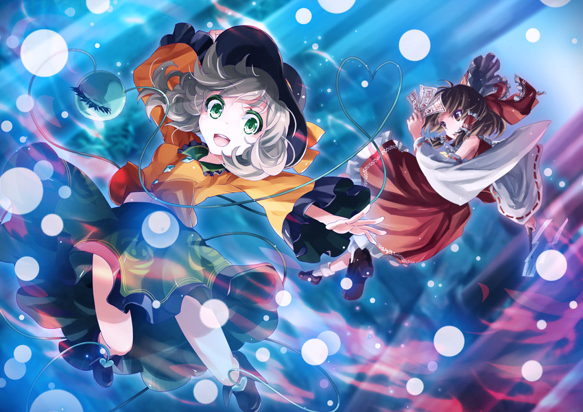 hakurei reimu and komeiji koishi (touhou) drawn by k2pudding