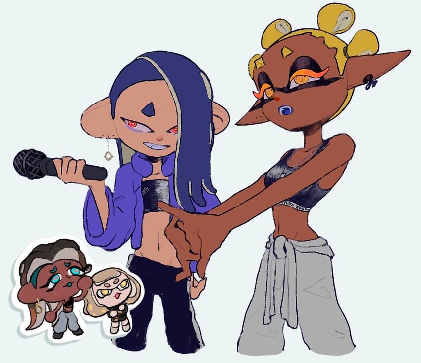 marina, shiver, pearl, and frye (splatoon and 1 more) drawn by hyper_chikuwabu