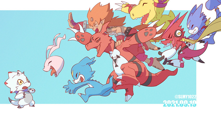 agumon, v-mon, guilmon, koromon, gammamon, and 3 more (digimon and 8 more) drawn by kariki_hajime