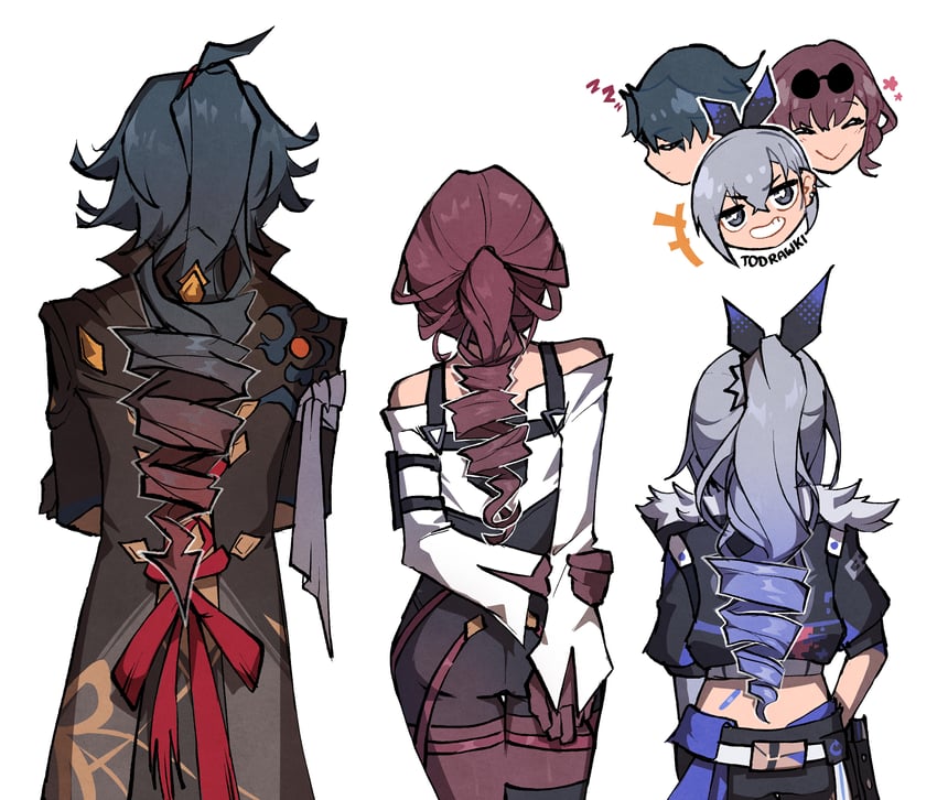 kafka, silver wolf, and blade (honkai and 1 more) drawn by wokiiarts