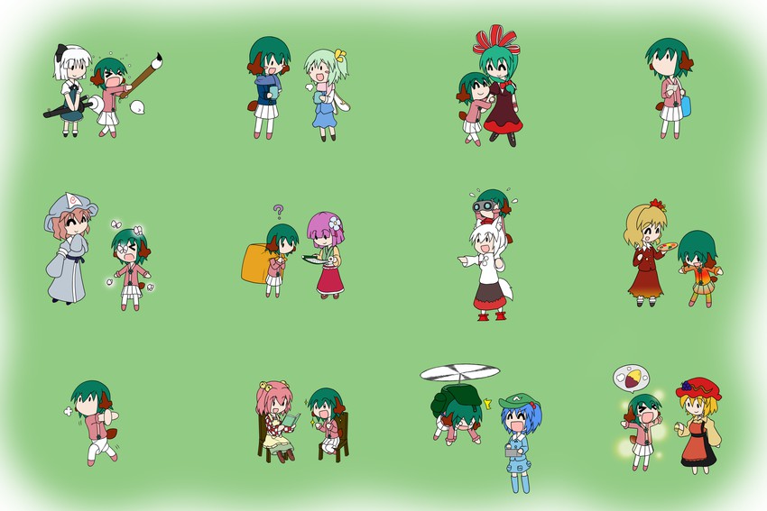 konpaku youmu, saigyouji yuyuko, inubashiri momiji, kawashiro nitori, kagiyama hina, and 6 more (touhou) drawn by rakugaki-biyori