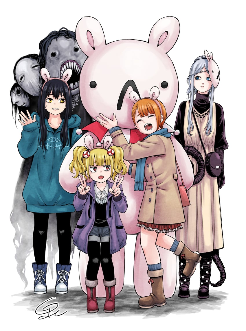 yotsuya miko, yurikawa hana, ichijou michiru, and niguredou julia (mieruko-chan) drawn by izumi_(toubun_kata)