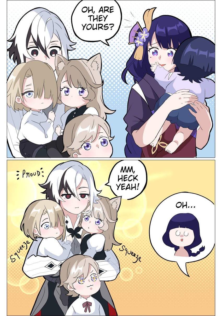 raiden shogun, scaramouche, arlecchino, lynette, lyney, and 1 more (genshin impact) drawn by julydelic