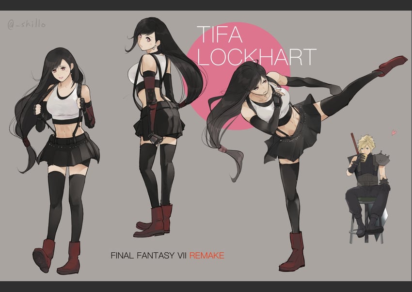 tifa lockhart and cloud strife (final fantasy and 2 more) drawn by shillo