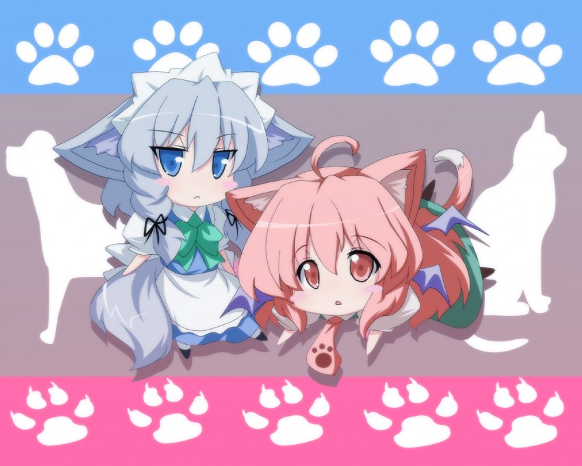 izayoi sakuya, koakuma, and inu sakuya (touhou) drawn by oborotsuki_kakeru