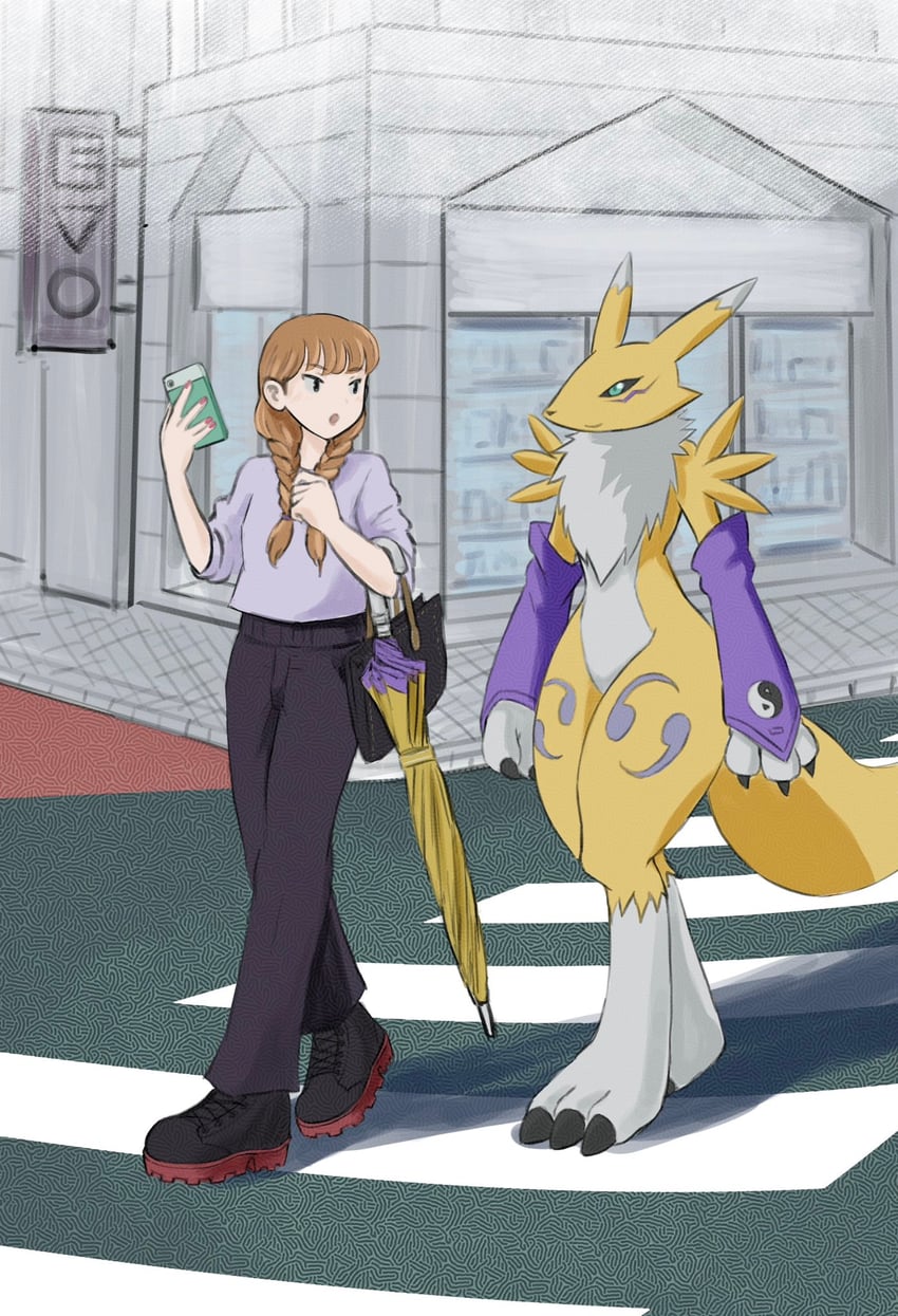 renamon and makino ruki (digimon and 1 more) drawn by mas_square