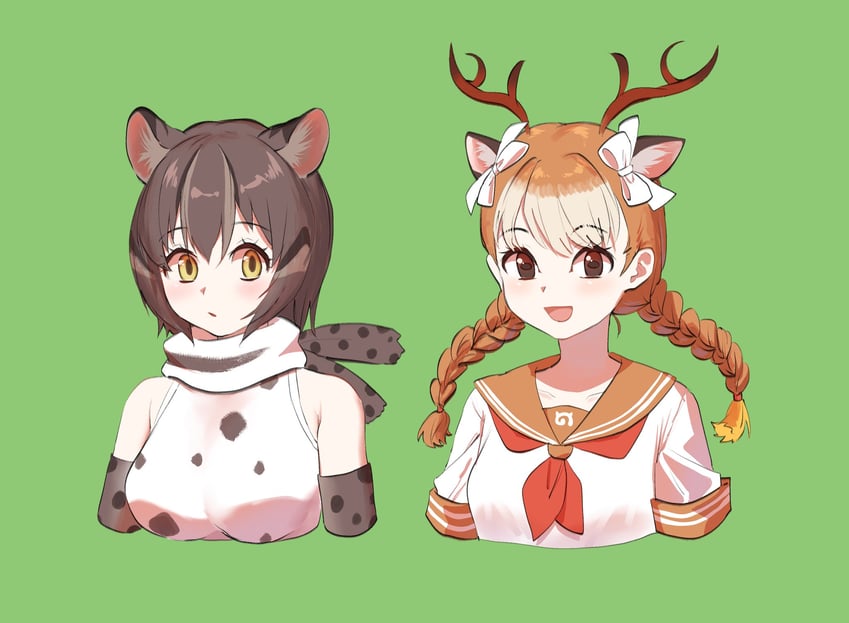 sika deer and iriomote cat (kemono friends) drawn by chicha_(chi_cha_rigbo)