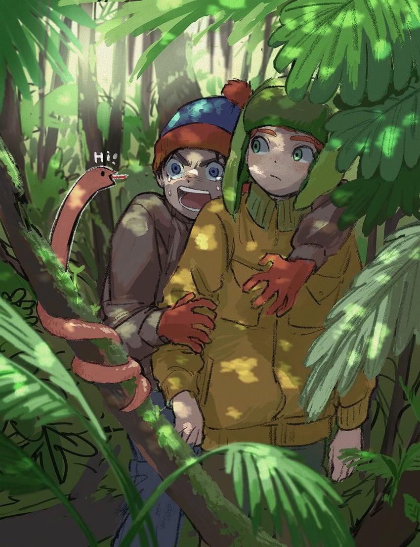 stan marsh and kyle broflovski (south park) drawn by ume-bayashi