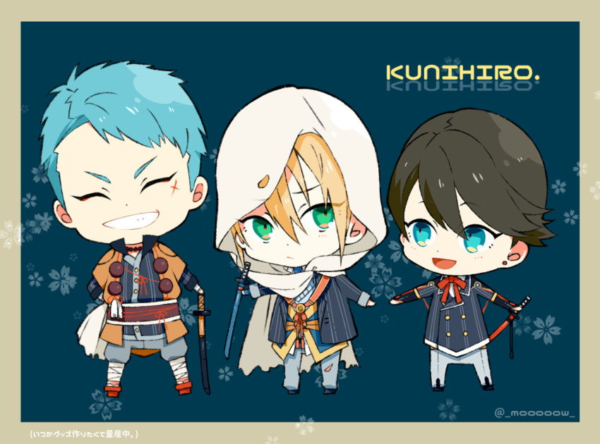 horikawa kunihiro, yamanbagiri kunihiro, and yamabushi kunihiro (touken ranbu) drawn by mou_(mooooow)