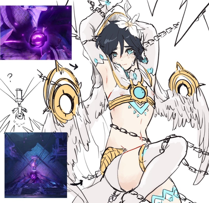 venti and statue of the seven (genshin impact) drawn by achi