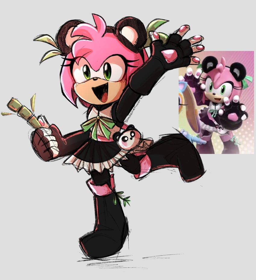 amy rose and cream the rabbit (sonic and 1 more) drawn by smilen3twork