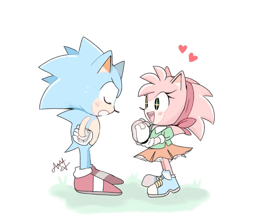 sonic the hedgehog, amy rose, classic sonic, and classic amy (sonic and 1 more) drawn by littleartthingys