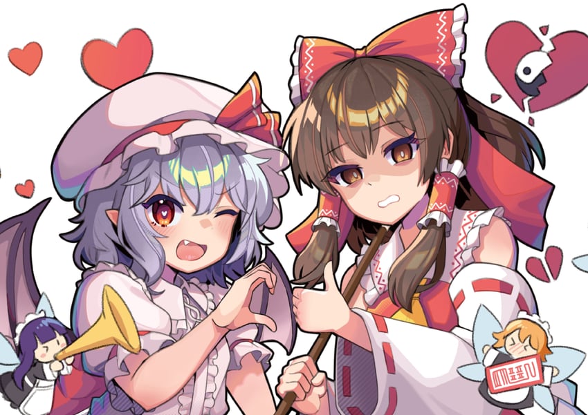 hakurei reimu, remilia scarlet, and fairy maid (touhou) drawn by a12_a_ini