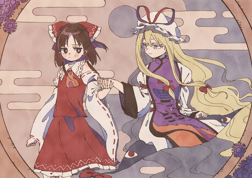 hakurei reimu and yakumo yukari (touhou) drawn by nama_udon