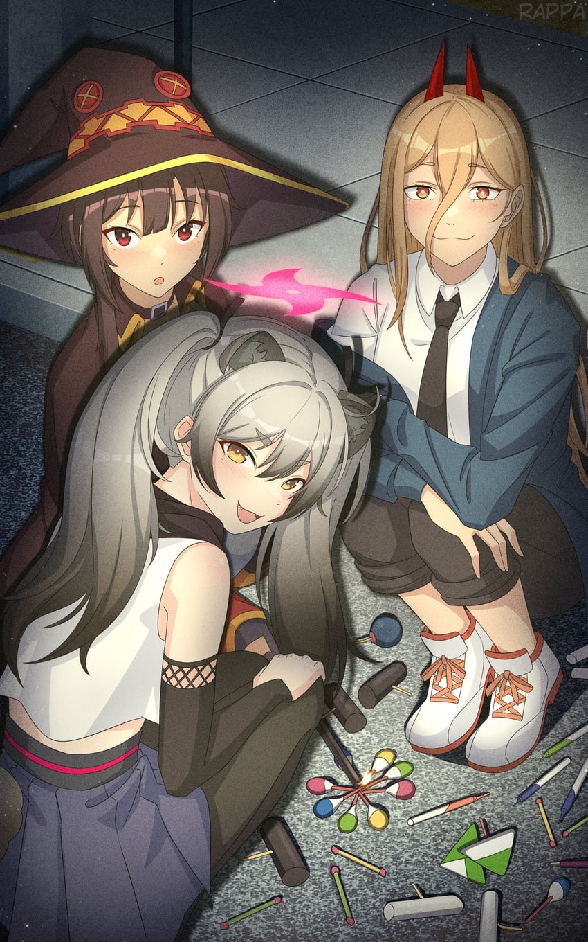 megumin, power, and michiru (blue archive and 2 more) drawn by rappa_(sirrappa)