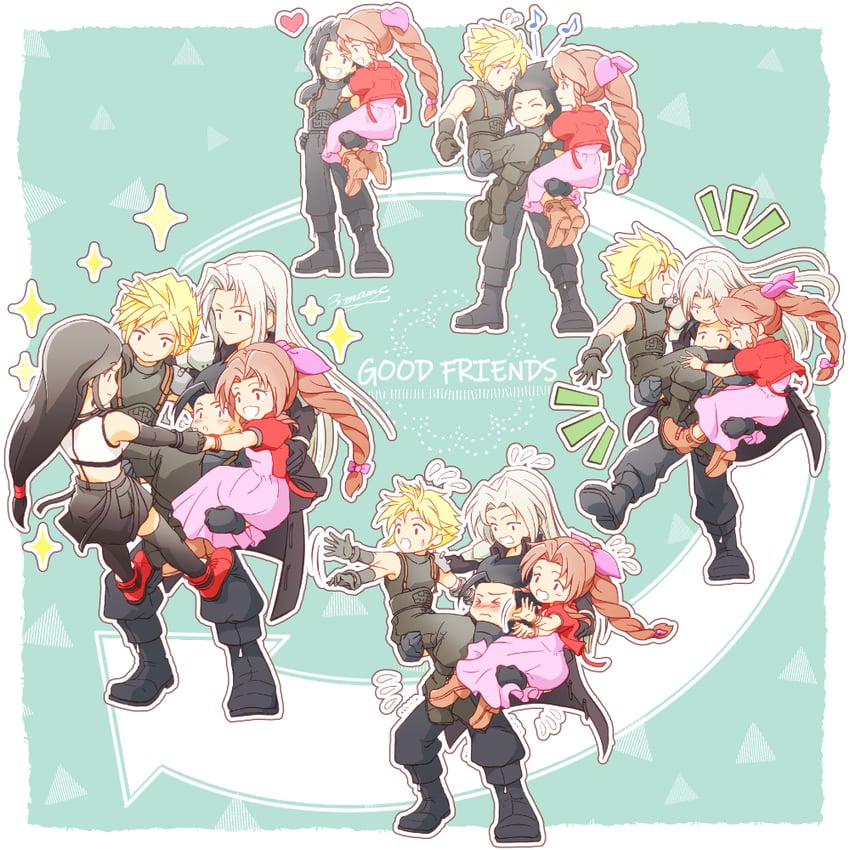 tifa lockhart, cloud strife, aerith gainsborough, sephiroth, and zack fair (final fantasy and 2 more) drawn by 3mame_000_185